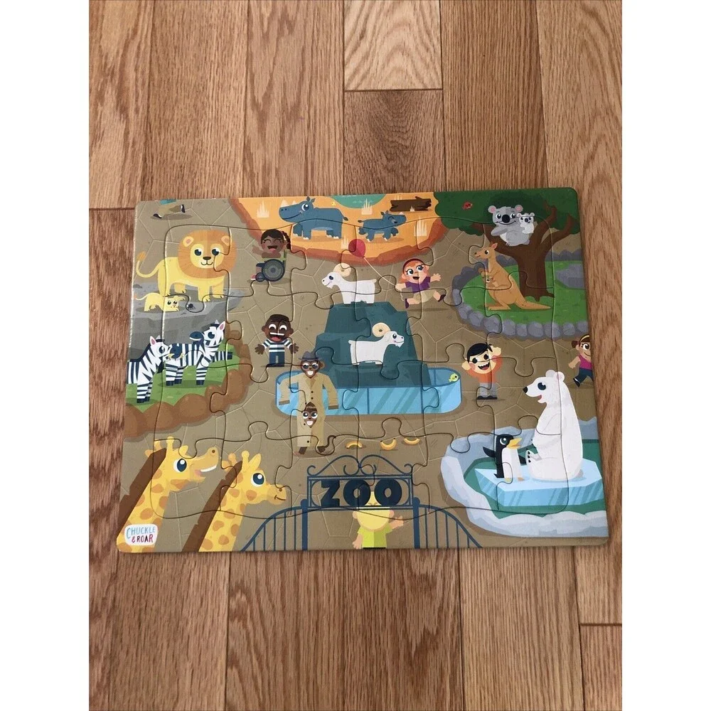 Chuckle & Roar 2 Zoo Animal Theme Cardboard Puzzles‎ Good Condition